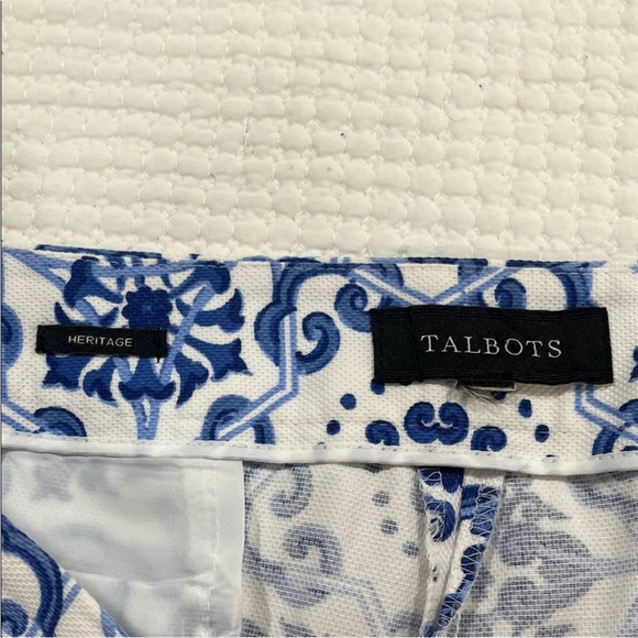 Talbots Blue White Porcelain Tile Print Cropped Ankle Pants Stretch Slim Fit - Picture 11 of 12